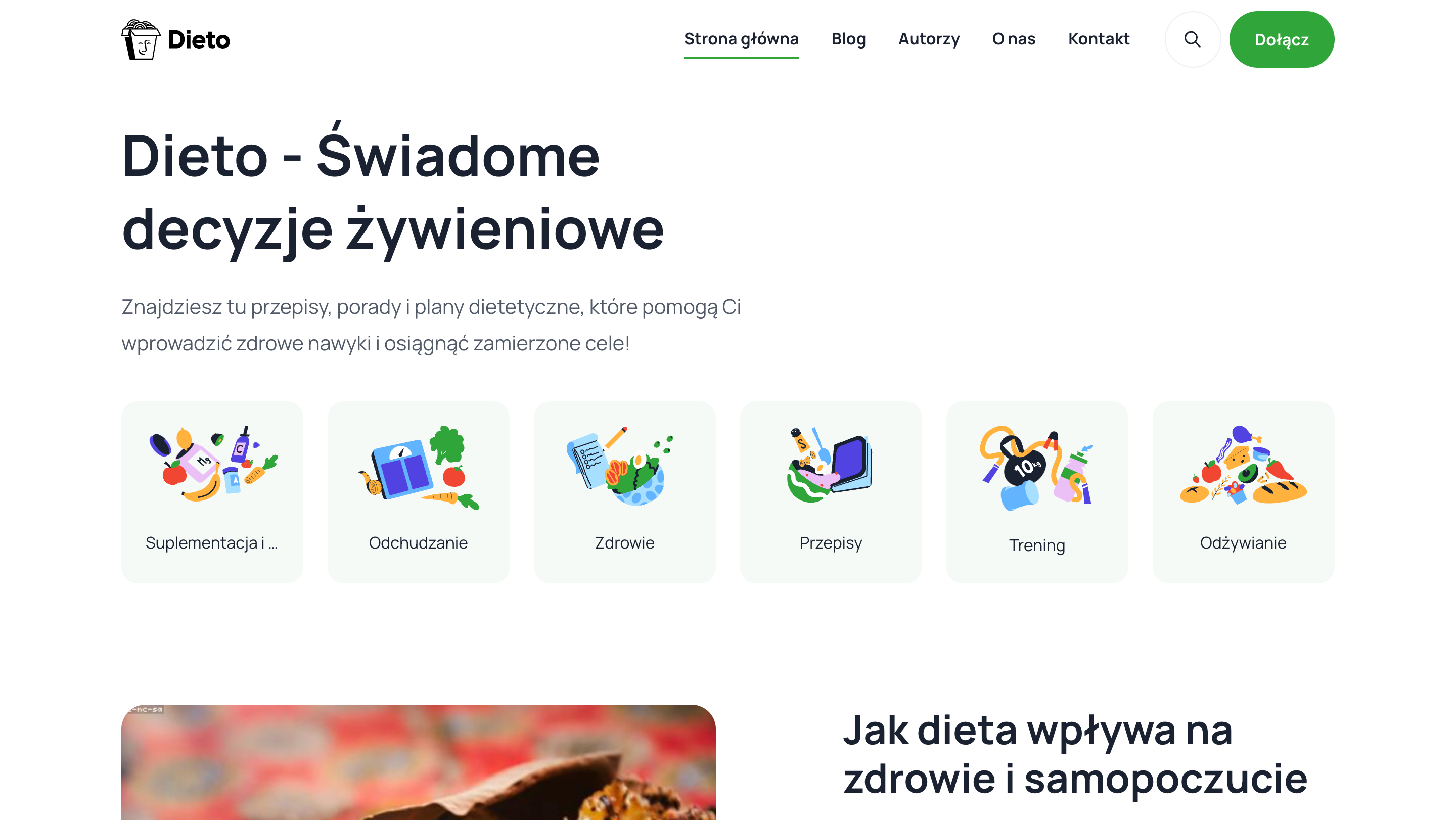 Image of homepage from Dieto app